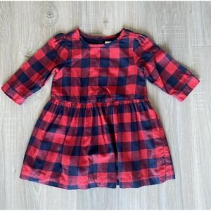 BABY GAP Girls Red & Black Buffalo Plaid Long Sleeve Christmas Dress. Toddler 2y